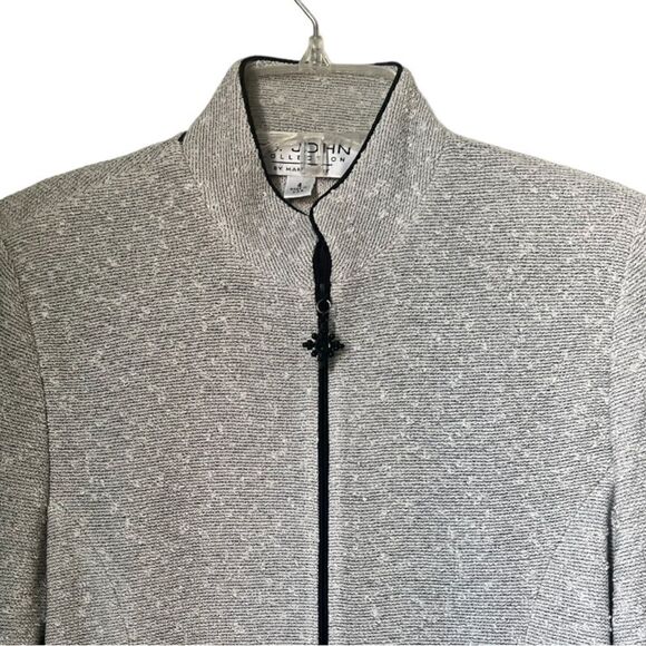 St. John Collection Marie Gray Vintage Cardigan Zip Up Knit Gray White Jacket  4 - Picture 4 of 11